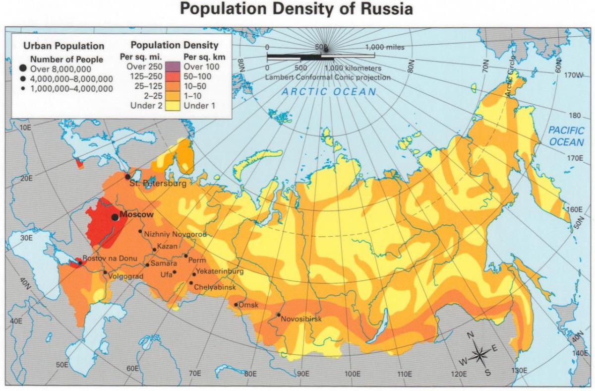 Carte de la densité de la Russie