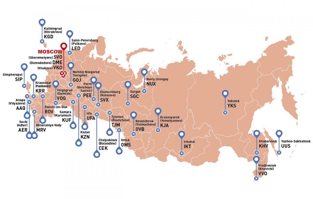 Carte des aéroports de Russie