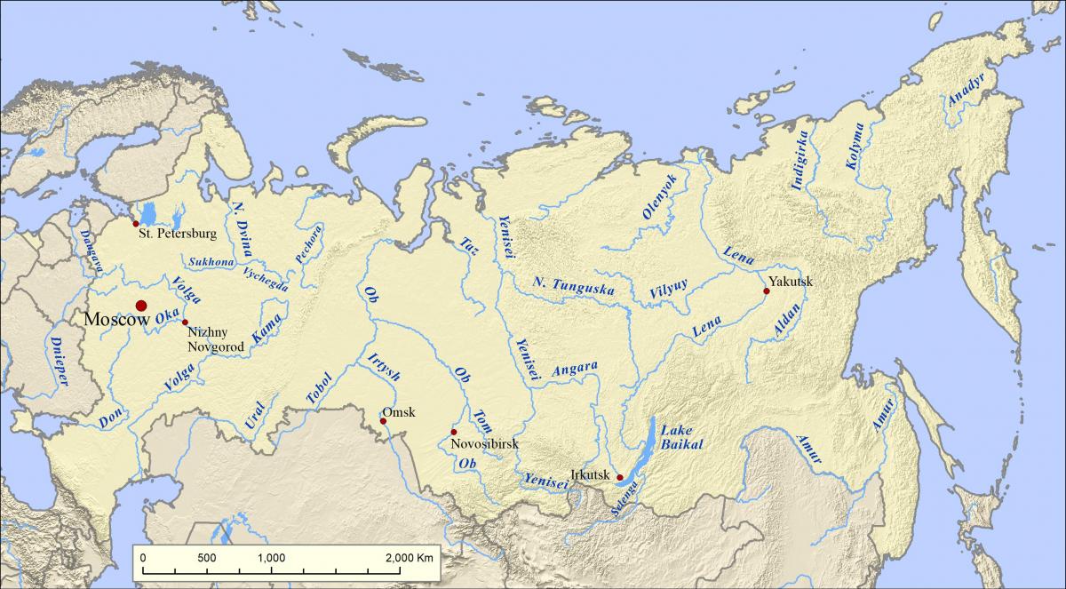 Carte des rivières en Russie